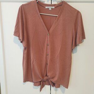 GREEN ENVELOPE LOS ANGELES Camel Button Down Flowy Tie Front Shirt - Size Medium